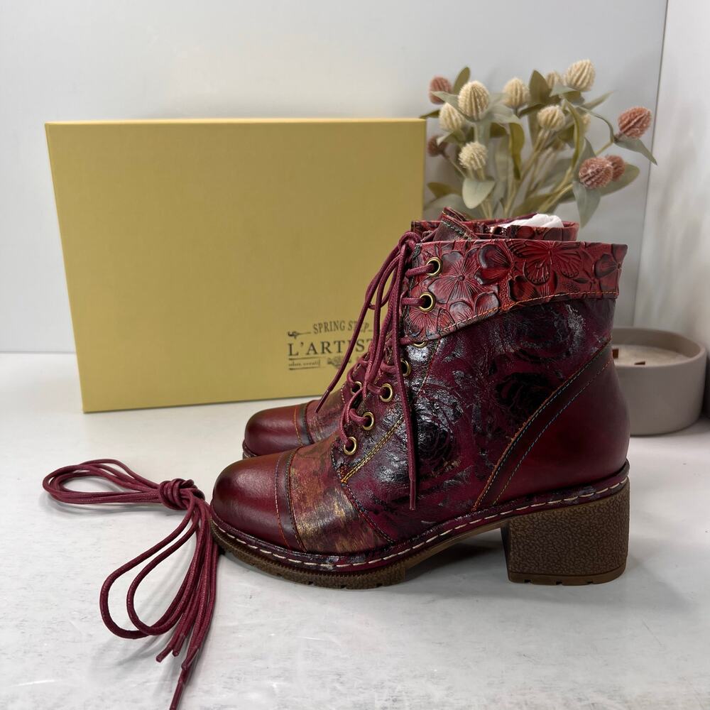 L'Artiste by Spring Step Fallinluv Leather Boot Bordeaux Multi Women 4.5-5 NWB - Picture 3 of 11